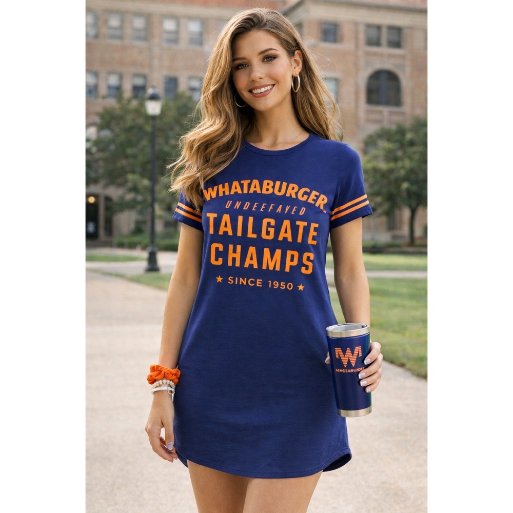Whataburger T-Shirt Dress Women Size M Blue New Tailgate Champs Academy‎ Sports